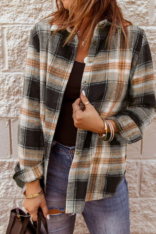 Plaid Collared Neck Button Up Long Sleeve Shirt | Hanalas