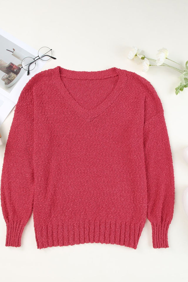 V-Neck Dropped Shoulder Sweater | Hanalas