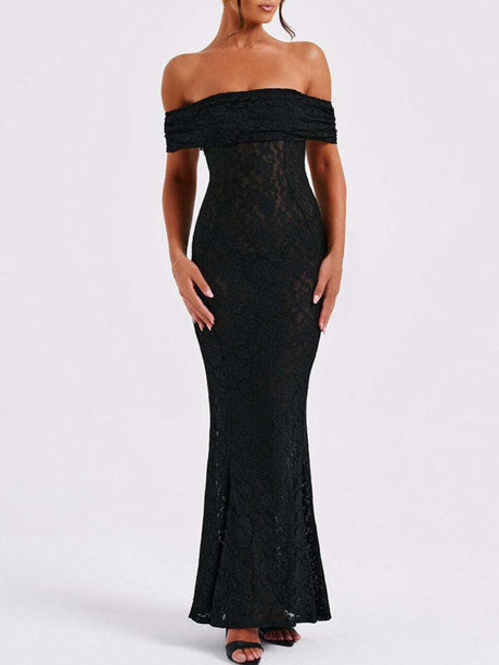 Devine Backless Lace Off-Shoulder Maxi Dress | Hanalas