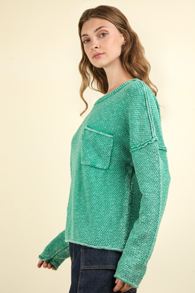 VERY J Mineral Washed Exposed Seam Sweater | Hanalas