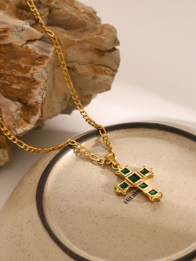 Stainless Steel Zircon Cross Pendant Necklace Trendsi Hanalas