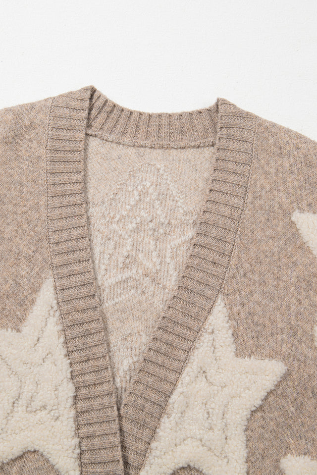 Sherpa Star V-Neck Cardigan with Pockets | Hanalas