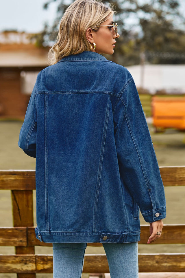 Buttoned Collared Neck Denim Jacket with Pockets Trendsi Hanalas