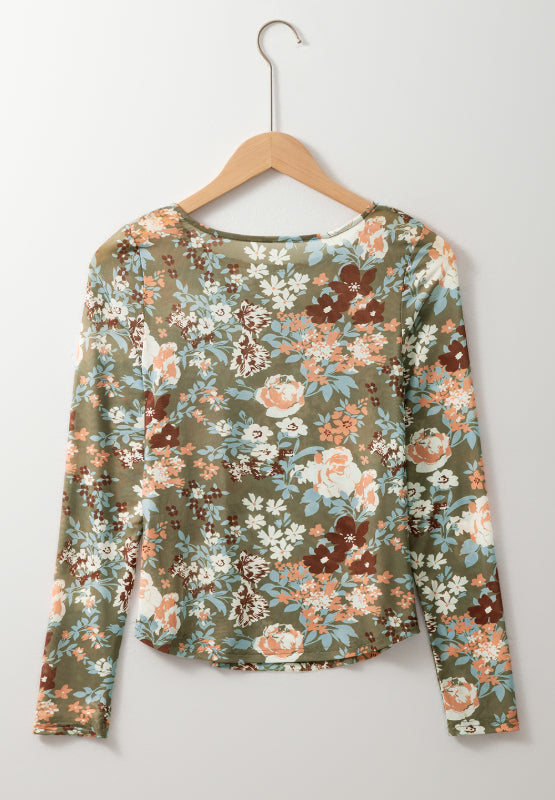 Floral Round Neck Long Sleeve T-Shirt | Hanalas