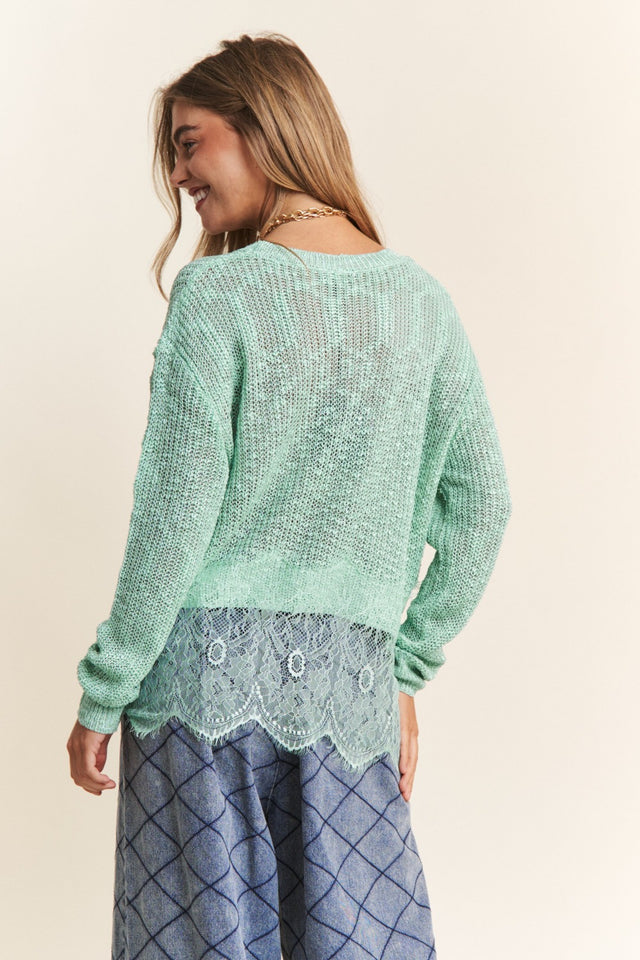 J.NNA Lace Detail Long Sleeve Knit Top | Hanalas