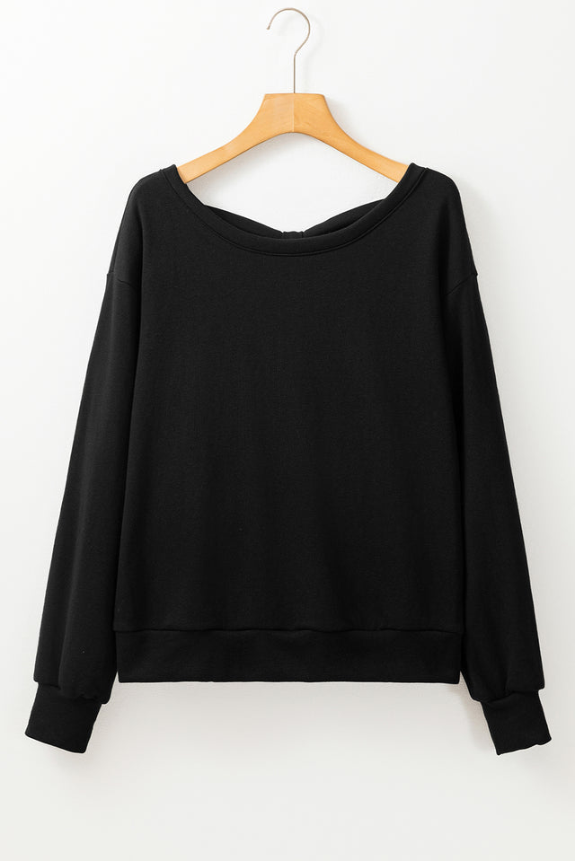 Bow Cutout Round Neck Long Sleeve Sweatshirt | Hanalas