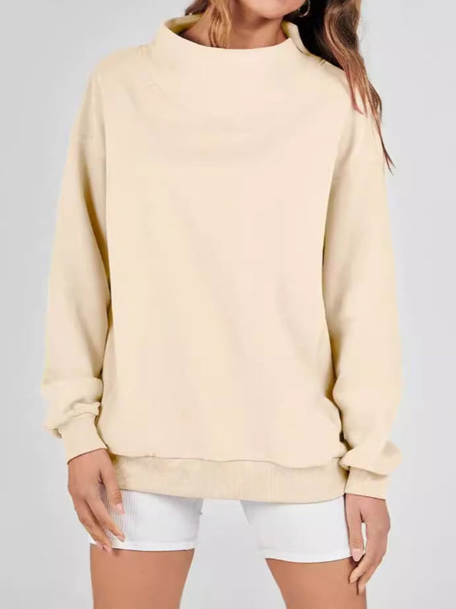 Mock Neck Drop Shoulder Long Sleeve Sweatshirt | Hanalas