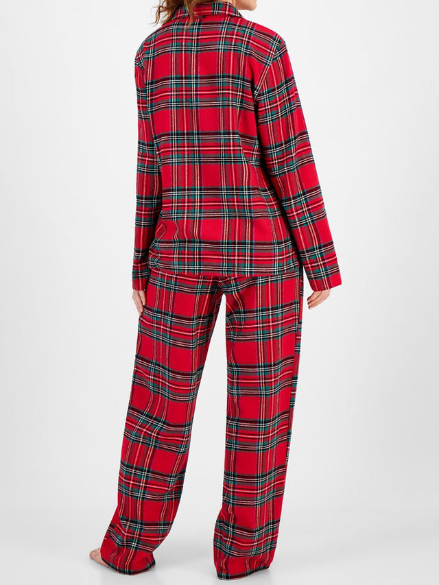 Plaid Collared Neck Button Up Top and Pants Lounge Set | Hanalas