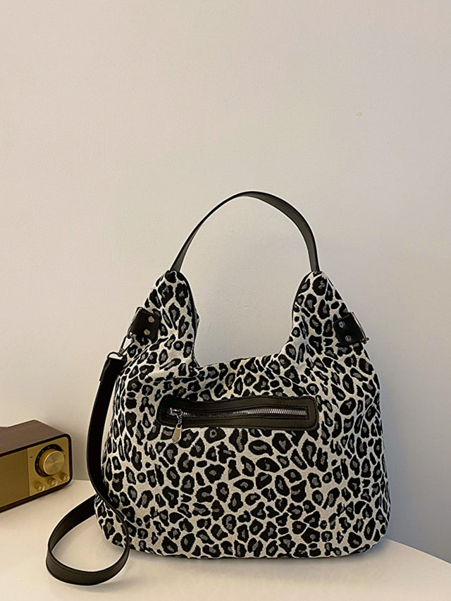 Leopard Polyester Shoulder Bag with Zippers Trendsi Hanalas