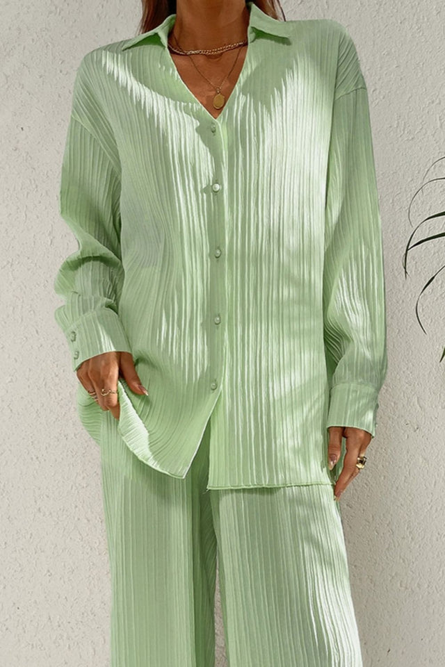 Johnny Collar Button Down Top and Pants Set | Hanalas