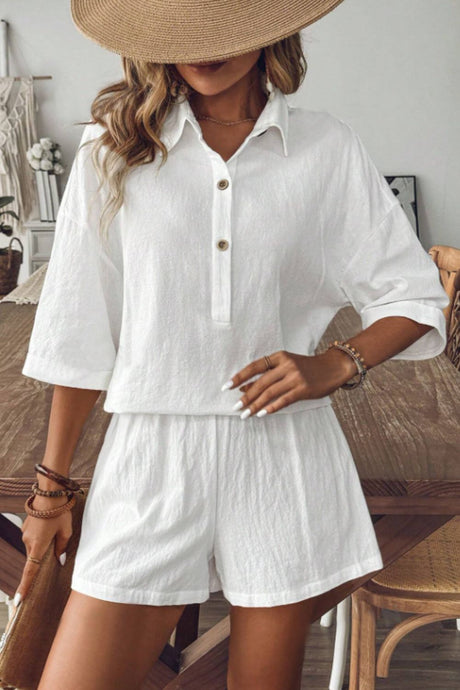 Collared Neck Half Sleeve Top and Shorts Set | Hanalas