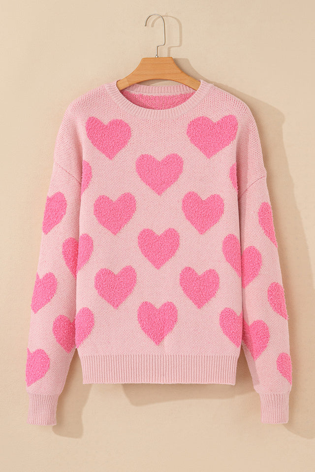 Valentine's Day Heart Jacquard Round Neck Sweater | Hanalas