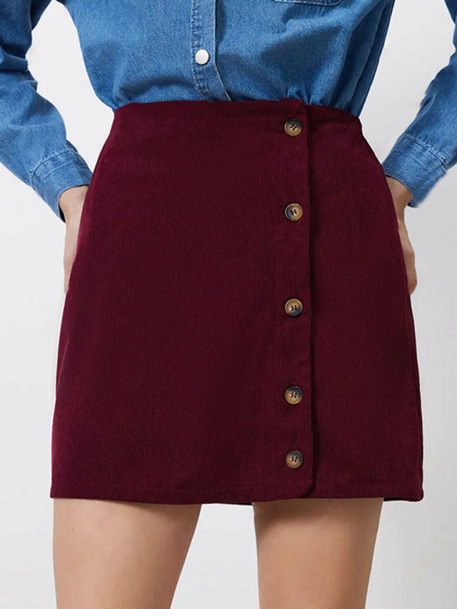 Buttoned High Rise Mini Skirt | Hanalas