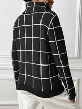 Heart Plaid Turtleneck Long Sleeve Sweater