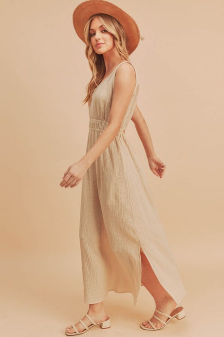 Aemi + Co Side Slit Round Neck Sleeveless Tank Dress | Hanalas
