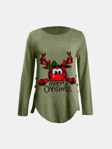 Full Size Reindeer Round Neck Long Sleeve T-Shirt | Hanalas