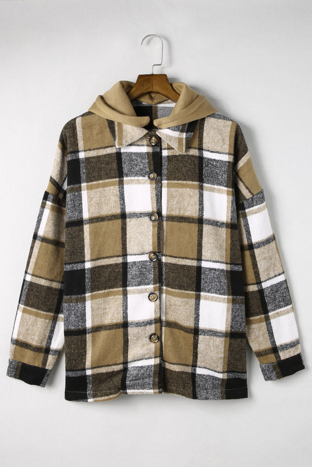 Plaid Button Up Hooded Shacket | Hanalas