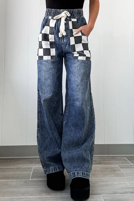 Checkered Wide Leg Jeans | Hanalas
