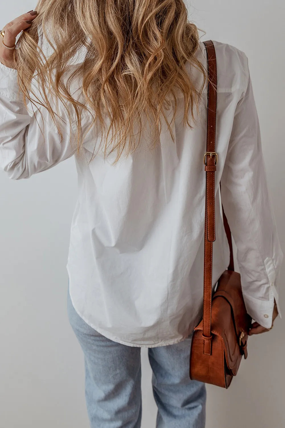 Eyelet Button Down Long Sleeve Shirt