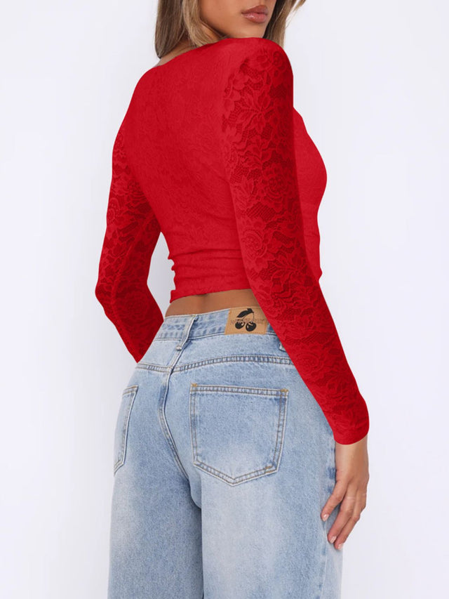 Devine V-Neck Long Sleeve Lace Top | Hanalas