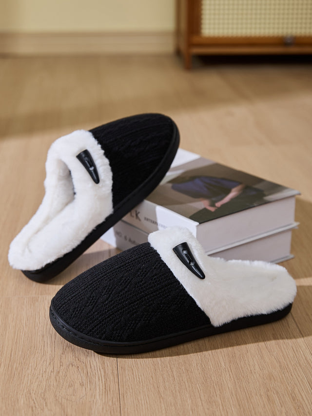 Horn Buckle Furry Texture Flat Slippers | Hanalas