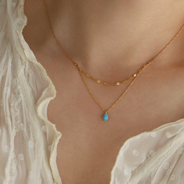 Stainless Steel Opal Pendant Necklace | Hanalas