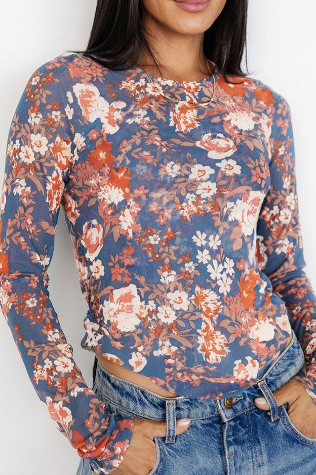 Floral Round Neck Long Sleeve T-Shirt | Hanalas