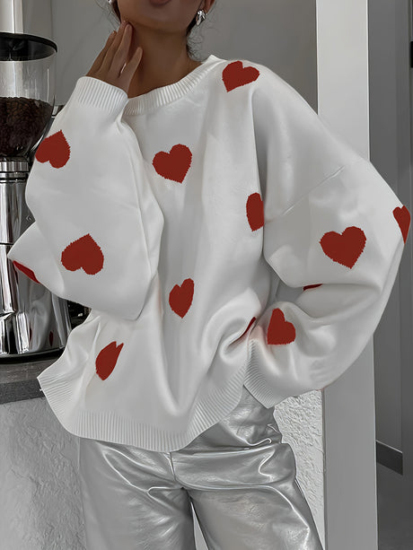 Valentine’s Day Heart Round Neck Long Sleeve Sweater | Hanalas