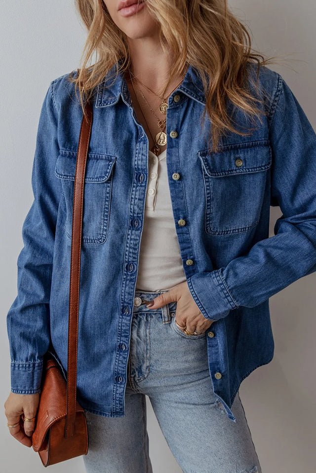 Button Up Long Sleeve Denim Jacket Trendsi Hanalas