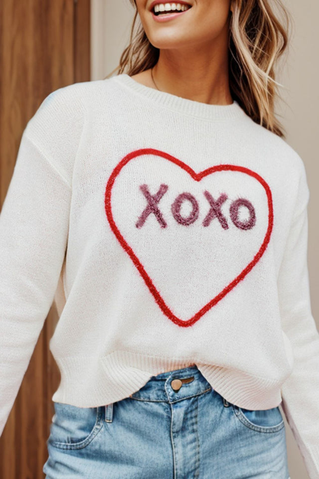 XOXO Round Neck Drop Shoulder Sweater | Hanalas