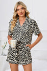 Full Size Leopard Short Sleeve Top and Shorts Lounge Set Plus Size | Hanalas