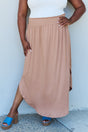 Doublju Comfort Princess Full Size High Waist Scoop Hem Maxi Skirt in Tan Trendsi Hanalas