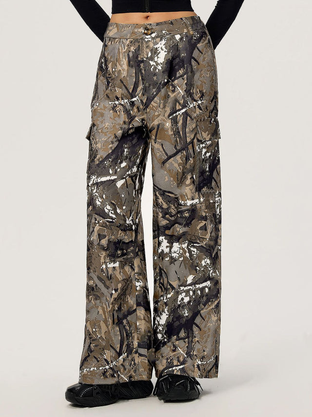 Graffiti Printed Wide Leg Cargo Pants | Hanalas