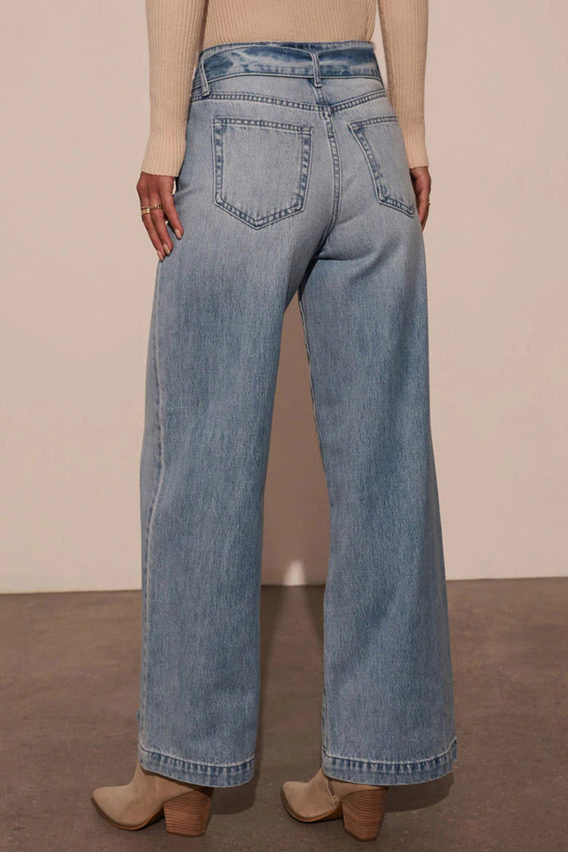 Tied Wide Leg Jeans with Pockets | Hanalas