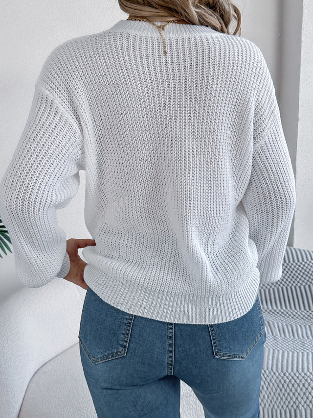 LOVE Heart Round Neck Dropped Shoulder Sweater | Hanalas