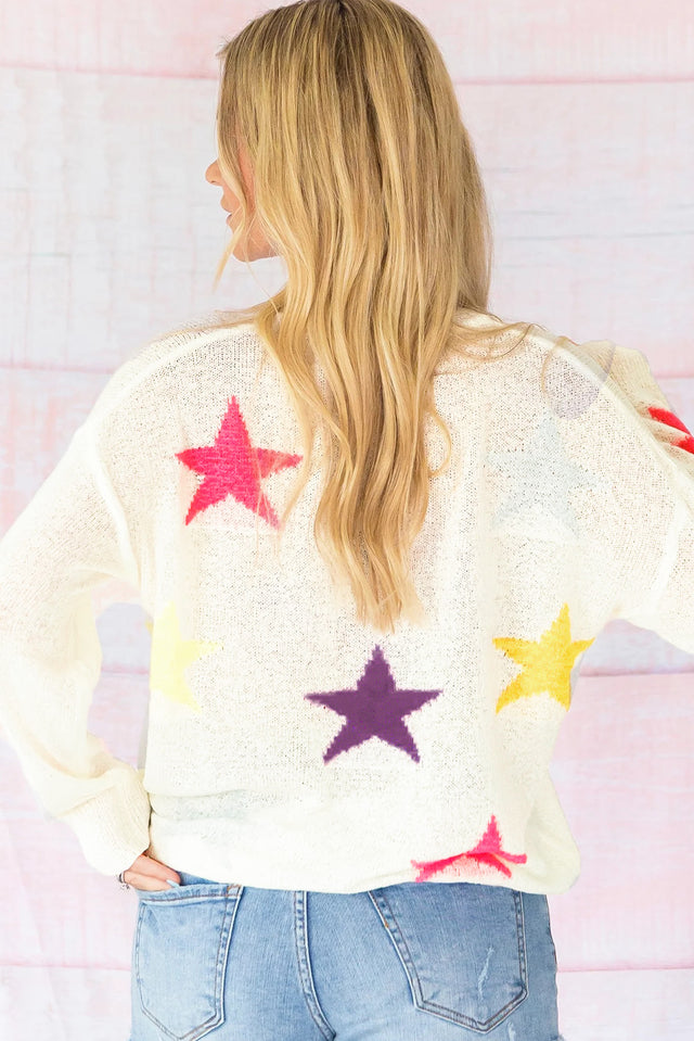 Contrast Star Round Neck Sweater | Hanalas