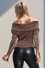 Double Take Ribbed Off-Shoulder Zip Up Long Sleeve Cardigan