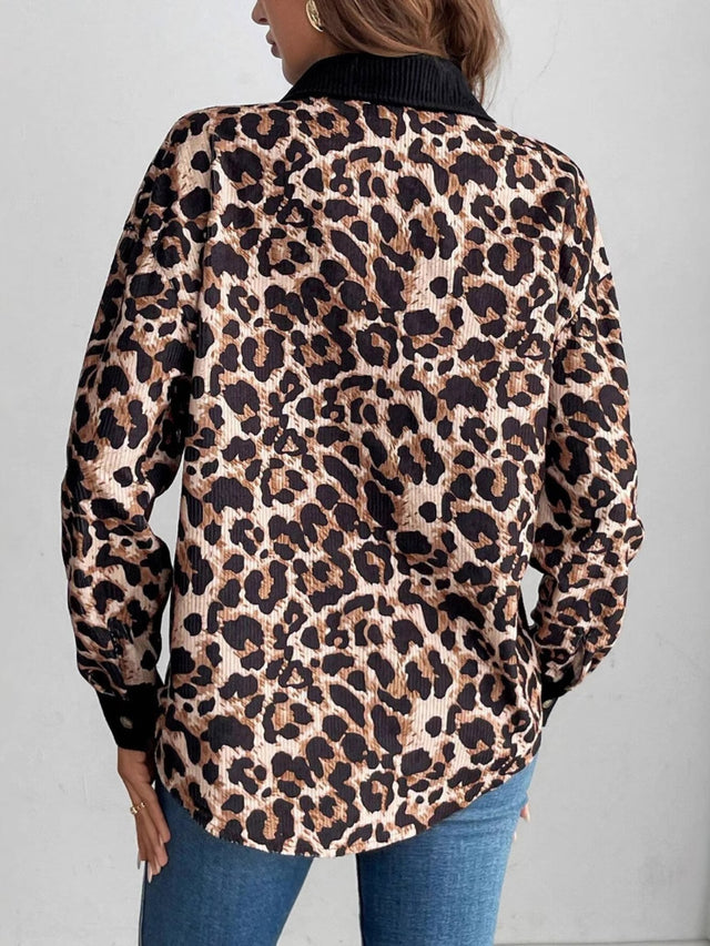 Leopard Collared Neck Button Up Shacket | Hanalas