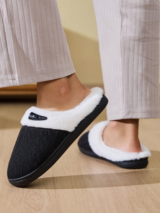 Horn Buckle Furry Texture Flat Slippers | Hanalas