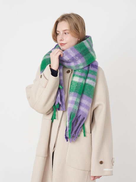 Fringe Plaid Polyester Scarf | Hanalas