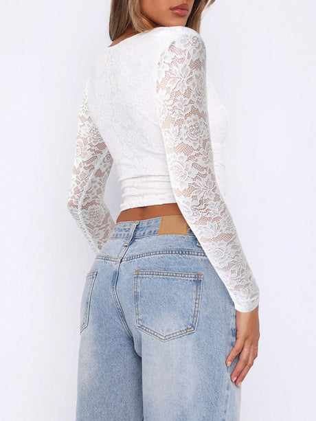 Devine V-Neck Long Sleeve Lace Top | Hanalas