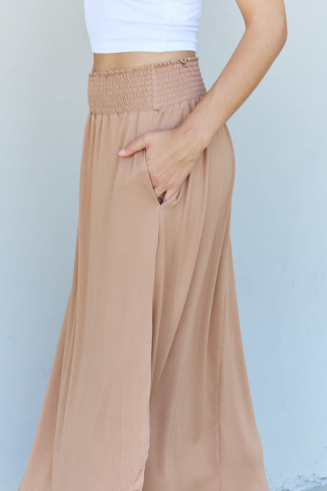 Doublju Comfort Princess Full Size High Waist Scoop Hem Maxi Skirt in Tan Trendsi Hanalas