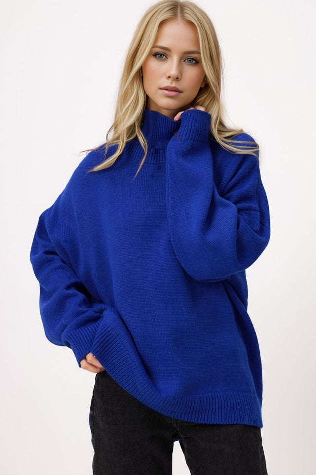 Basic Bae Side Slit Turtleneck Long Sleeve Sweater Trendsi Hanalas