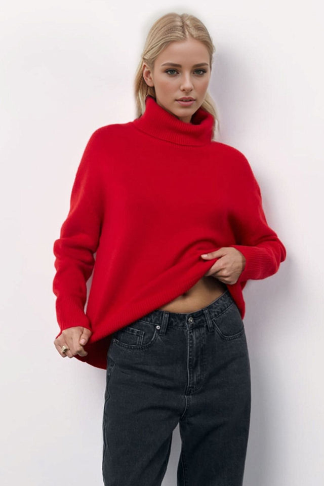 Basic Bae Turtleneck Long Sleeve Dropped Shoulder Sweater Trendsi Hanalas