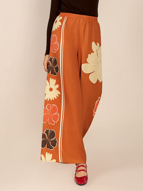Printed Elastic Waist Wide Leg Pants | Hanalas