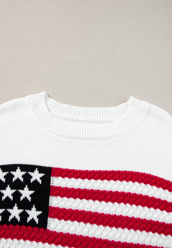 US Flag Side Slit Drop Shoulder Sweater | Hanalas