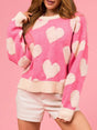 Valentine’s Day Fuzzy Heart Round Neck Long Sleeve Sweater | Hanalas