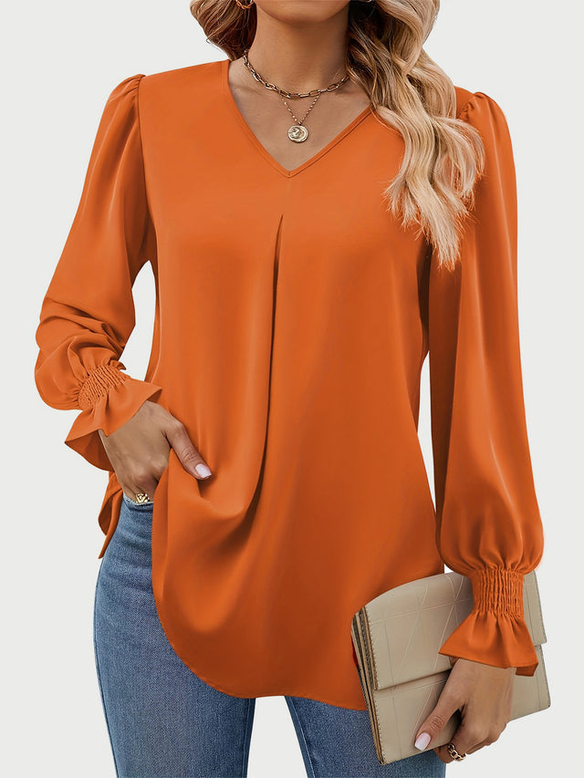 V-Neck Flounce Sleeve Top | Hanalas