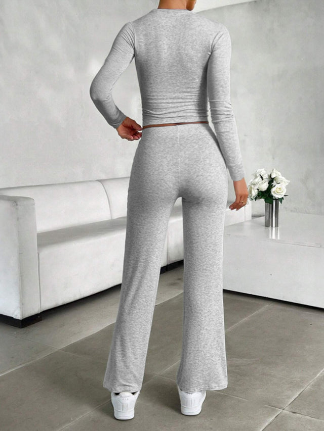 Round Neck Long Sleeve Top and Drawstring Pants Set Trendsi Hanalas