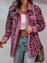 Full Size Leopard Collared Neck Button Up Long Sleeve Jacket